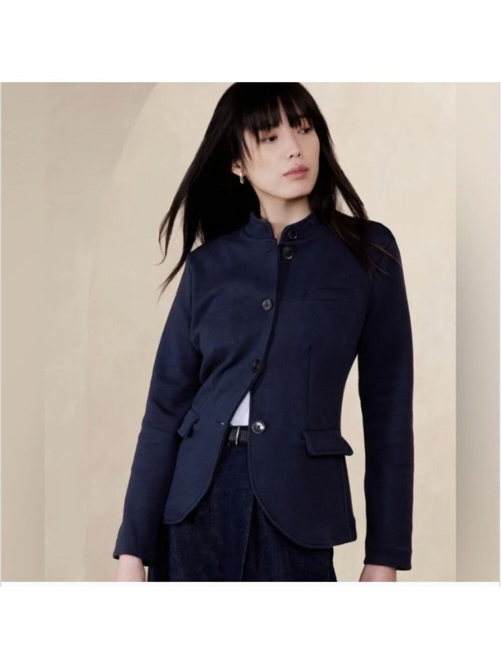 NWT Banana Republic Factory Navy Military Pique Jacket Band Collar Small